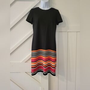 ⭐ Calvin Klein Dress - Size 6 - Black top, Back Zipper, with Colorful stripes